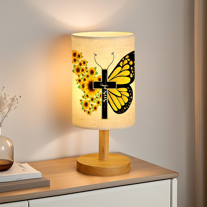 Modern USB-Powered Linen Table Lamp with Sunflower & Design