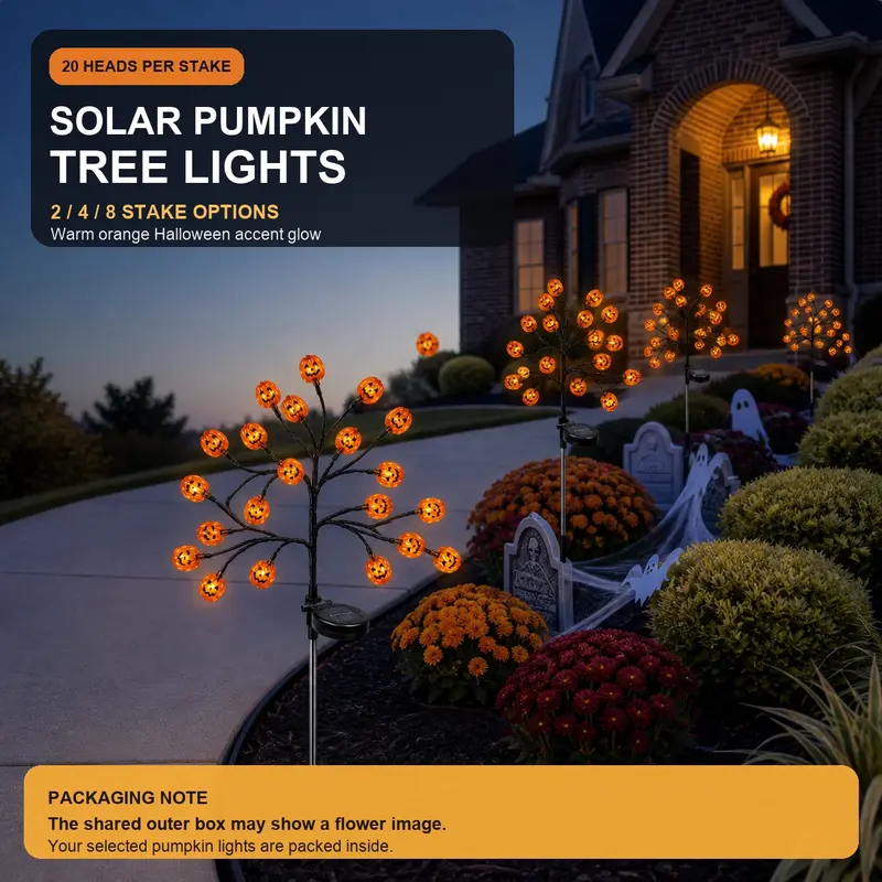 Solar Halloween Outdoor Fall Tree Stake Lights Set