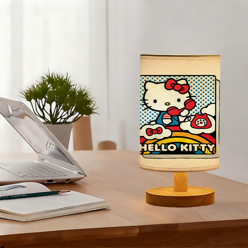 A modern Sanrio USB-powered linen lamp with a creative design, featuring Sanrio patterns