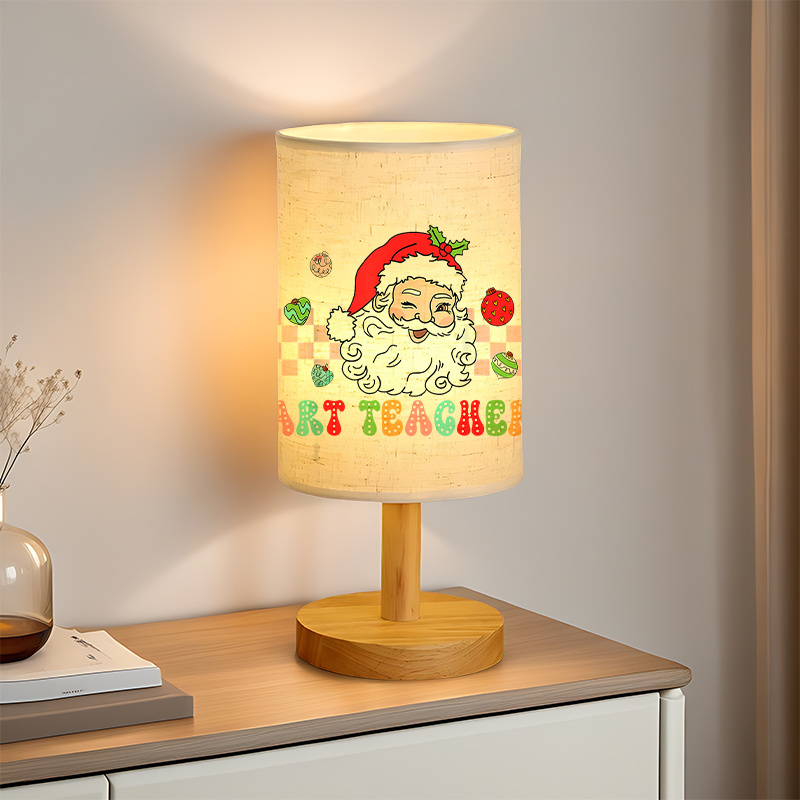 Modern USB Powered Linen Table Lamp with Art Teacher Design and School Themed Patterns