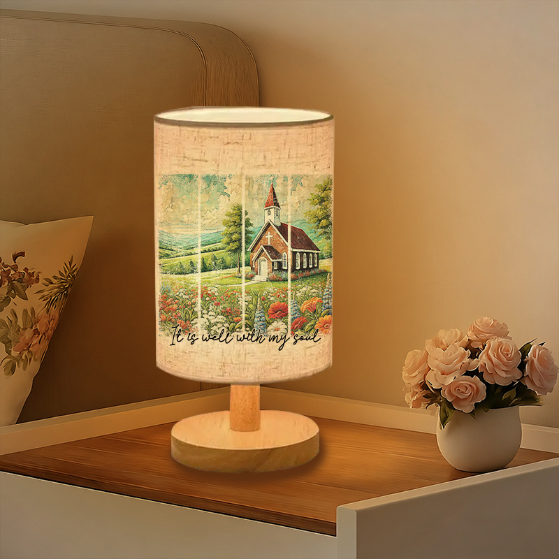 USB-Powered Linen Table Lamp with Rustic Farmhouse Design