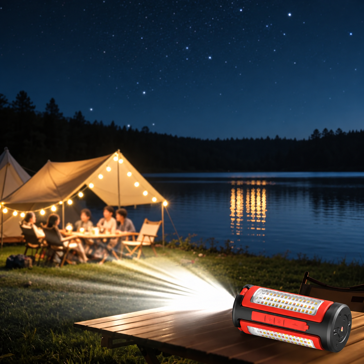 Rechargeable Three Panel LED Camping Lantern With Adjustable Tripod Stand