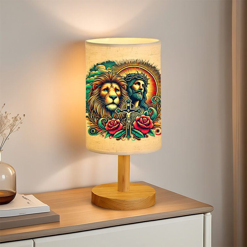 Modern USB-Powered Linen Table Lamp with & Floral Pattern Shade