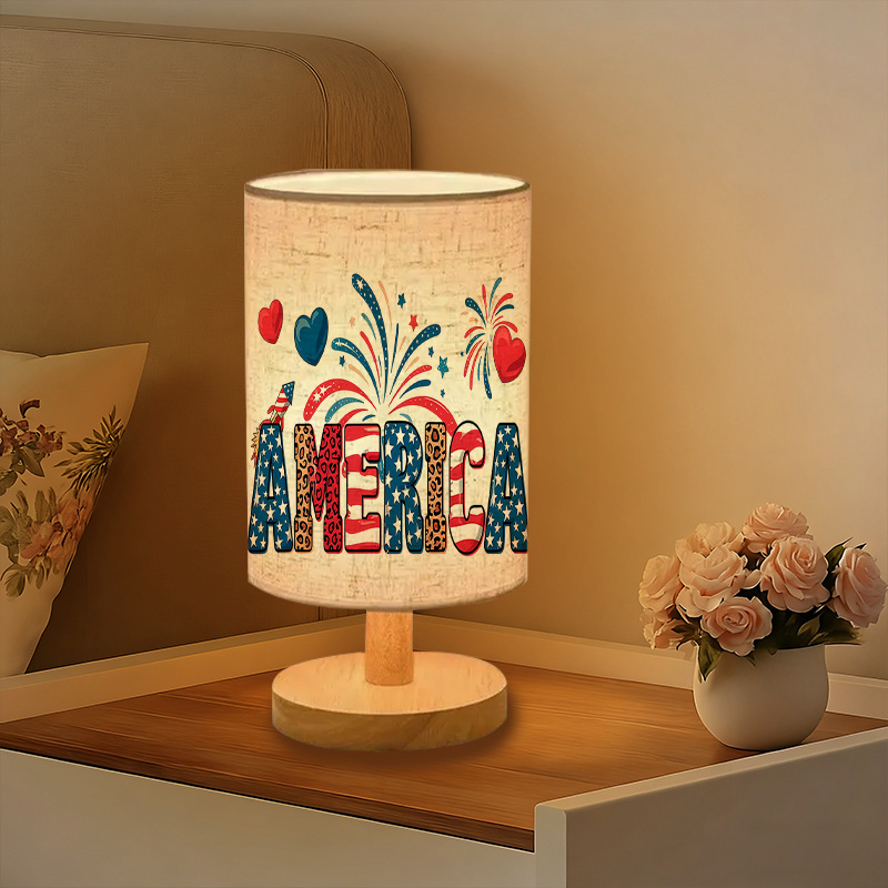 America Word USB Powered Linen Table Lamp With Creative Pattern