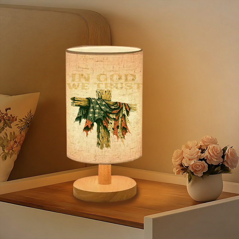 USB Powered Linen Table Lamp With Elegant Leaf Pattern