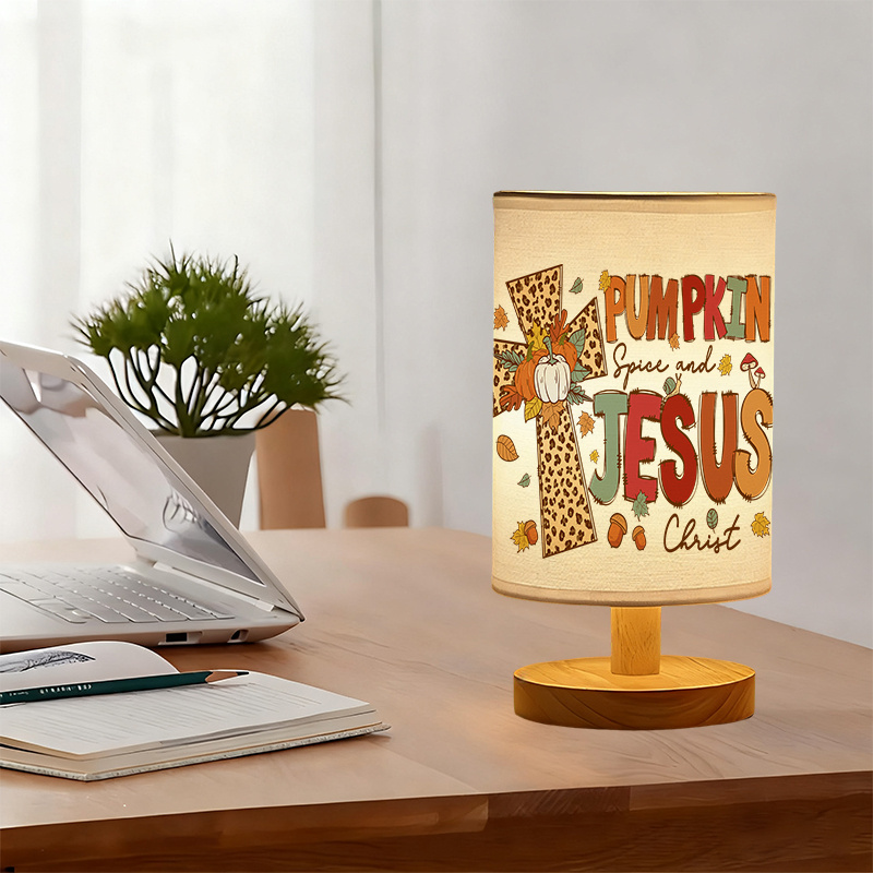 Modern USB-Powered Linen Table Lamp with Christian Faith Design