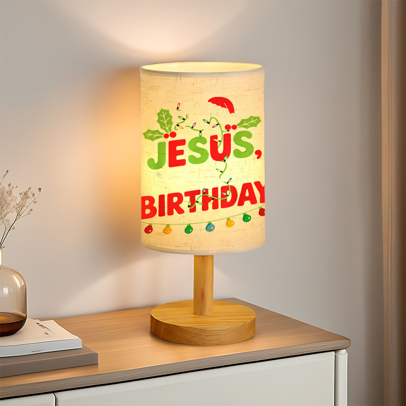 Modern USB-Powered Linen Table Lamp Birthday Text & Floral Pattern