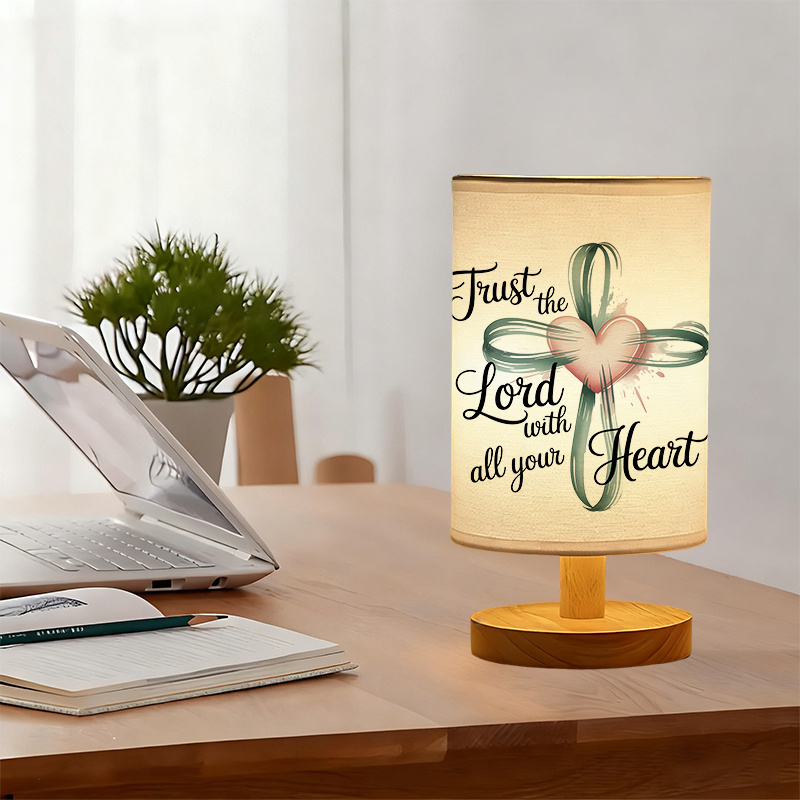 USB Powered Linen Table Lamp With Inspirational Quote