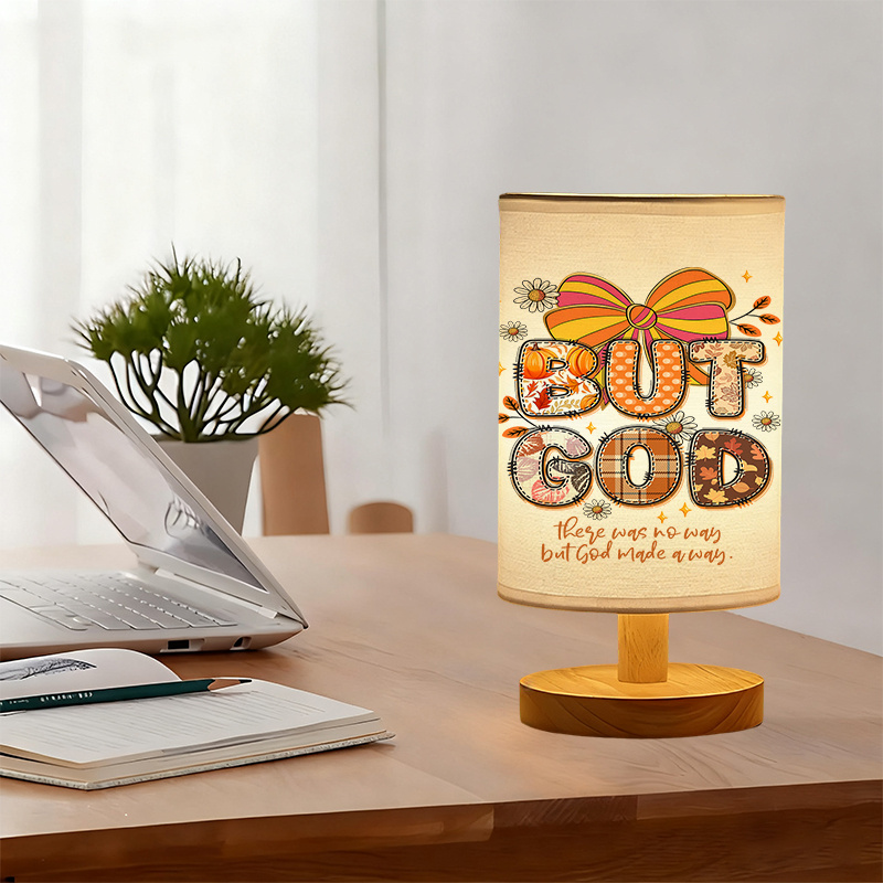 Modern USB-Powered Linen Table Lamp with Inspirational "God is Good All The Time" Design