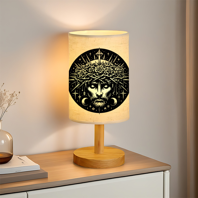 Modern USB-Powered Linen Table Lamp with Crown and Face Design