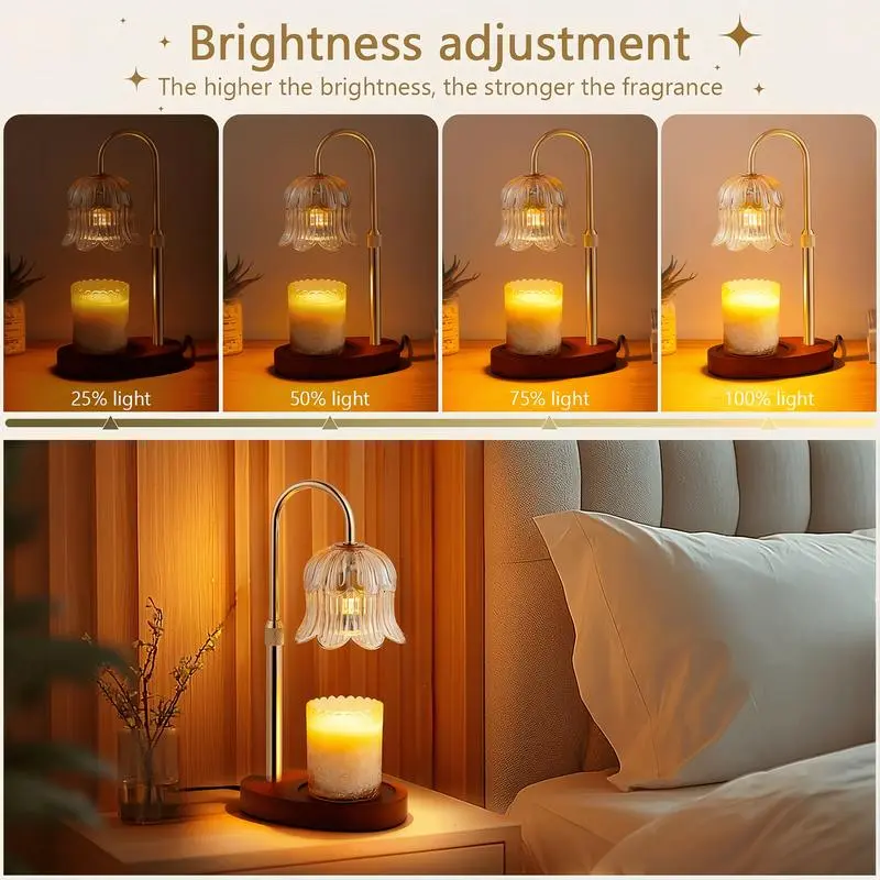 Modern Metal Candle Warmer Lamp with Timer & Brightness Control Adjustable Flameless Safety Cylindrical Decorative for Home Decor & Relaxation Amber-Scented Jar Candle Warmer Lamp