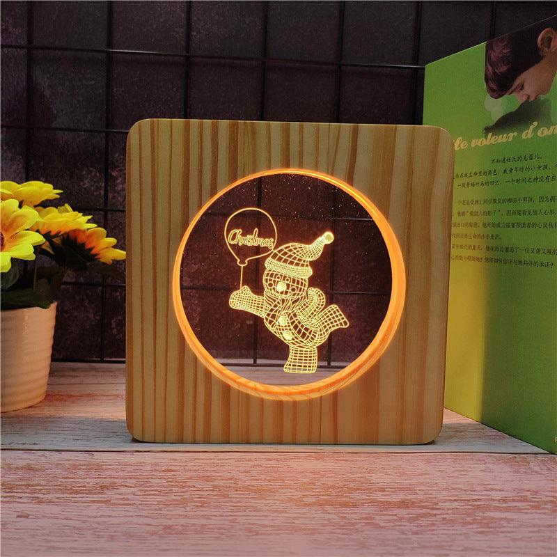 3D Optical Illusion Happy Snowman Wood Lamp-3D Optical Lamp