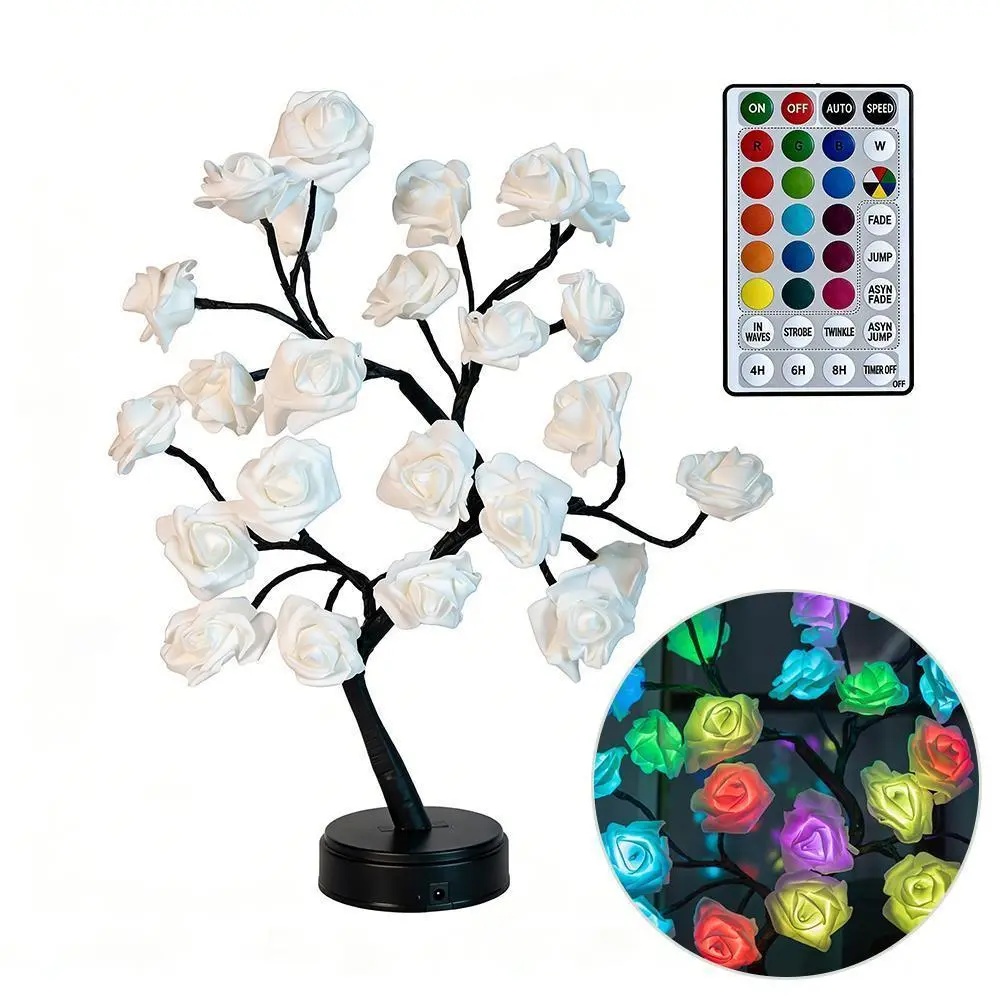 LED Rainbow Rose Flower Tree Lamp