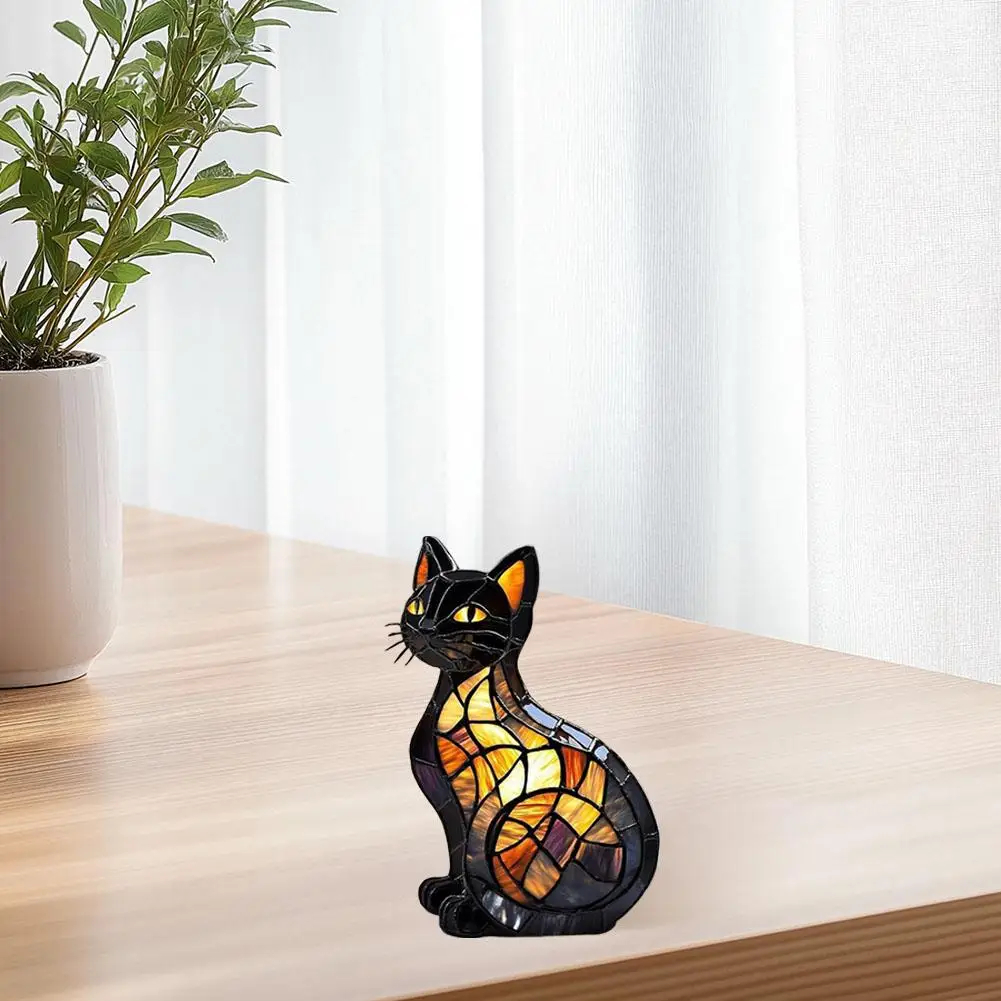 Stained Glass Cat Figurine Lamp