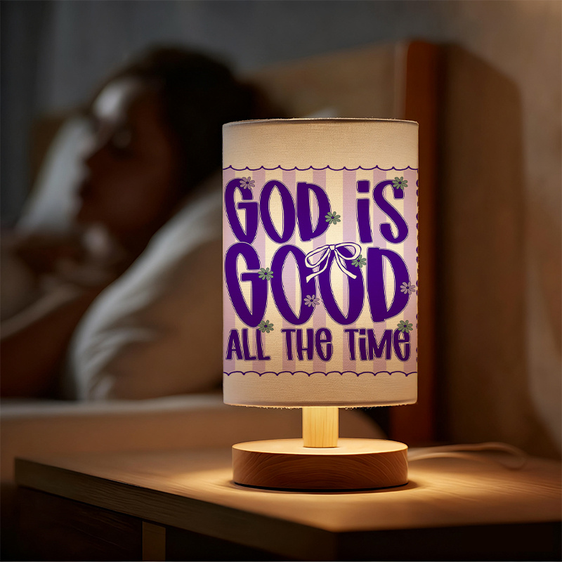 Modern USB-Powered Linen Table Lamp with Inspirational "God is Good All The Time" Design Soft Ambient Lighting