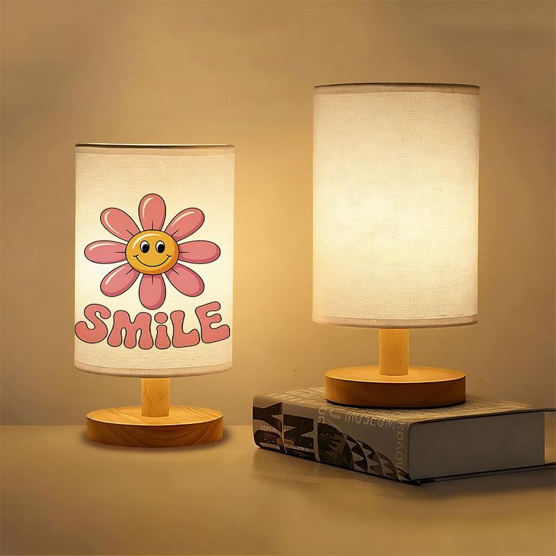 A Modern USB-powered Linen Table Lamp With Creative Patterns Perfect For Bedside Decoration