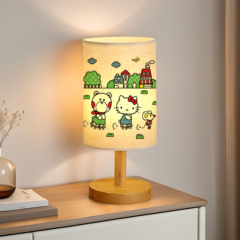 A modern Sanrio USB-powered linen lamp with a creative design, featuring Sanrio patterns