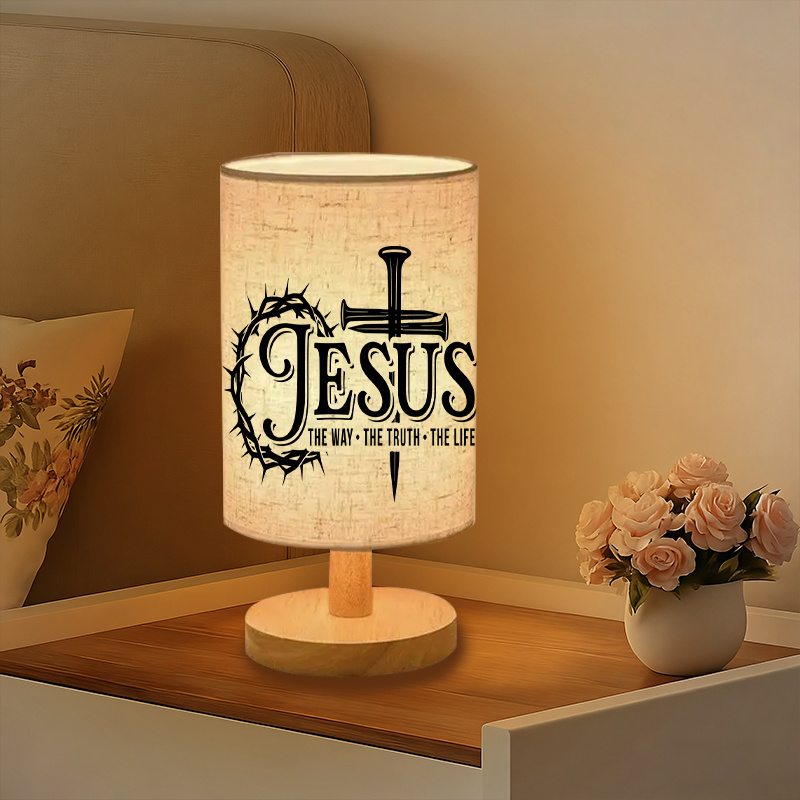 USB Powered Linen Table Lamp With Elegant Cross Lettering Design
