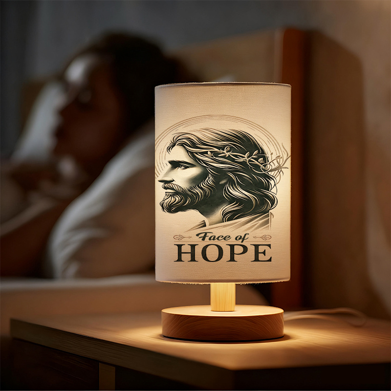 Modern USB Powered Linen Table Lamp Christ Face of Hope Design
