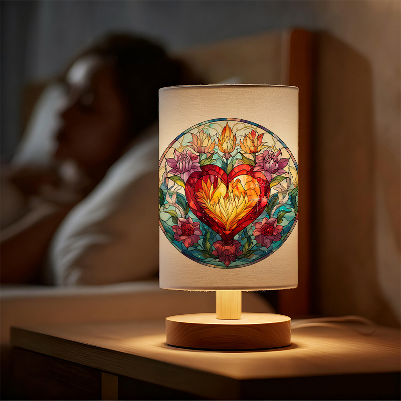 USB-Powered Linen Table Lamp with Floral Pattern Shade & Warm Light