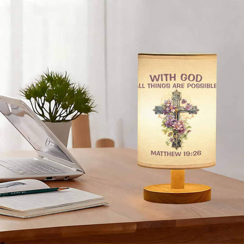 Modern USB Powered Linen Table Lamp with Inspirational Bible Verse
