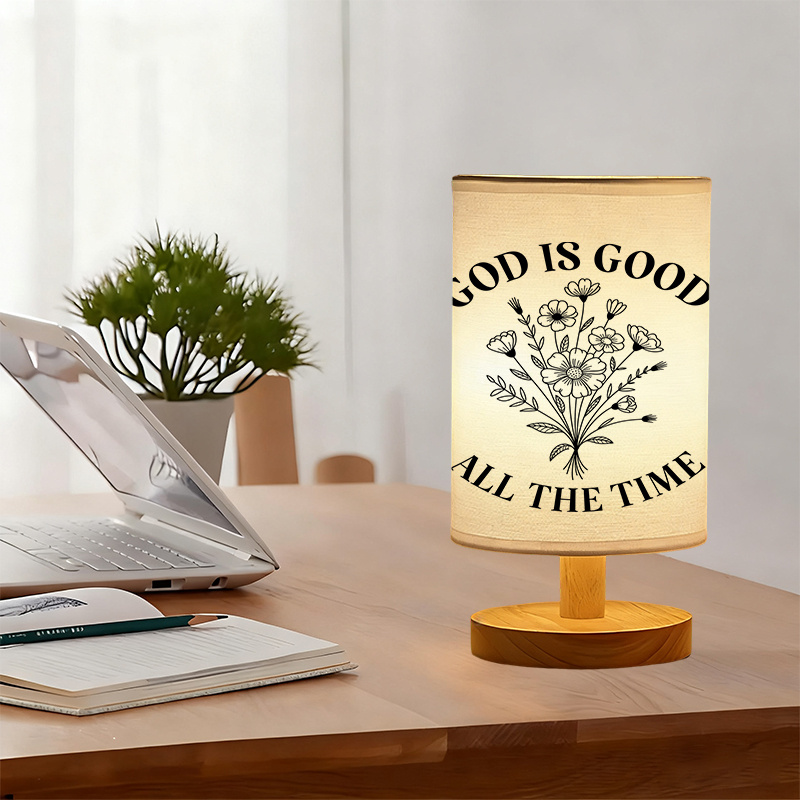 USB Powered Linen Table Lamp With Floral Pattern