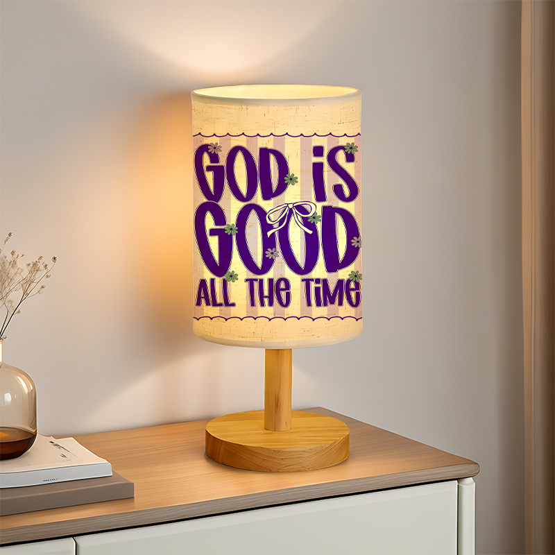 Modern USB-Powered Linen Table Lamp with Inspirational "God is Good All The Time" Design Soft Ambient Lighting