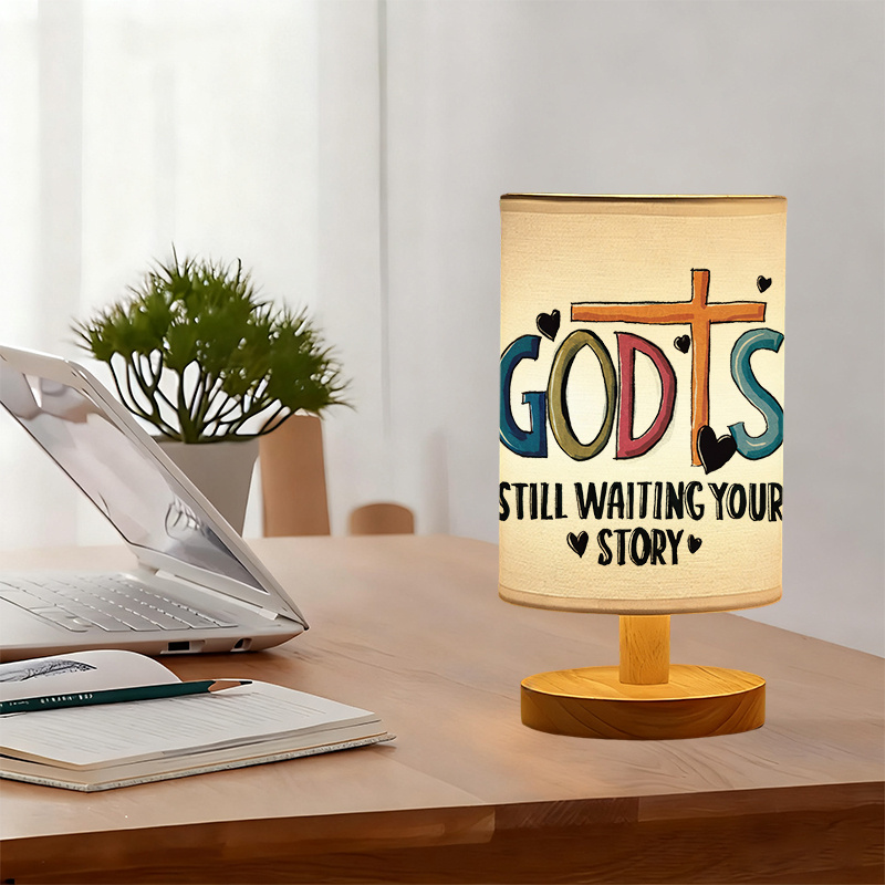 Modern USB-Powered Linen Table Lamp with Inspirational