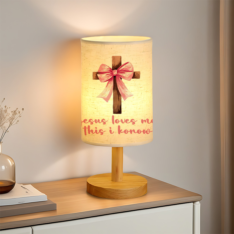 USB-Powered Linen Table Lamp Elegant Bow & Cross Design