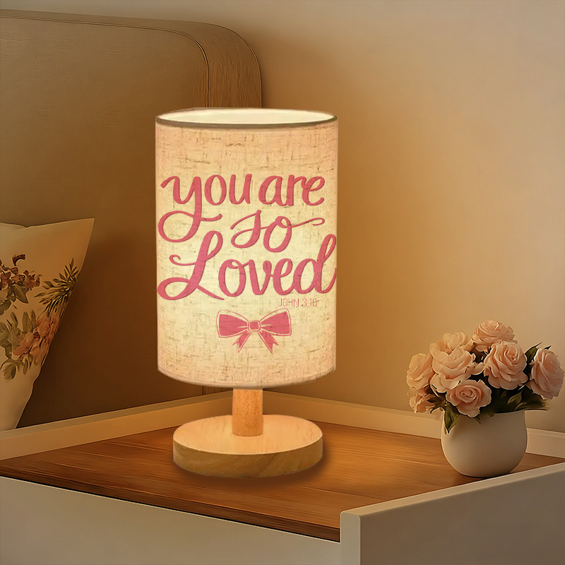 USB Powered Linen Table Lamp With Inspirational Bible Verse