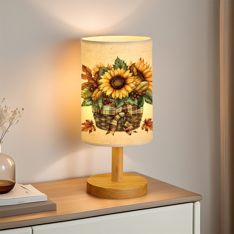USB-Powered Linen Table Lamp with Sunflower & Rustic Farmhouse Design