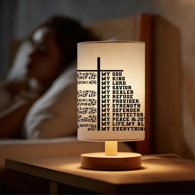 Modern USB Powered Linen Table Lamp with Inspirational Bible Verse Design and Uplight Lighting