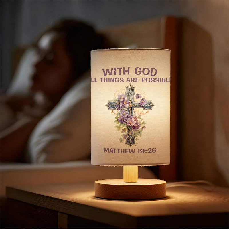 Modern USB Powered Linen Table Lamp with Inspirational Bible Verse