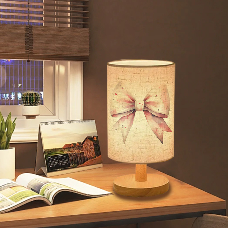 Modern Bedside Lamp with Dual-Sided Printed Shade - USB-Powered Table Light, Soft Lighting for Bedroom