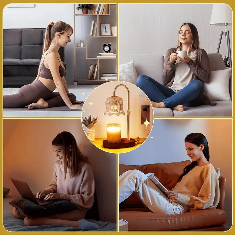 Modern Metal Candle Warmer Lamp with Timer & Brightness Control Adjustable Flameless Safety Cylindrical Decorative for Home Decor & Relaxation Amber-Scented Jar Candle Warmer Lamp