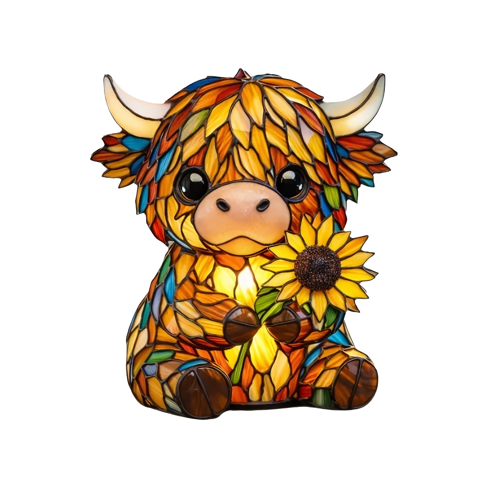 Highland Cow Sunflower Lamp