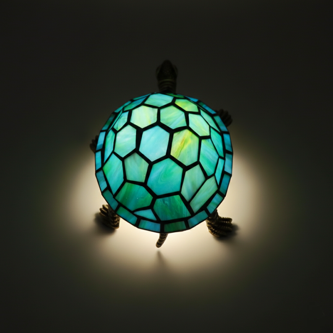 Sea Blue Stained Glass Turtle Lamp