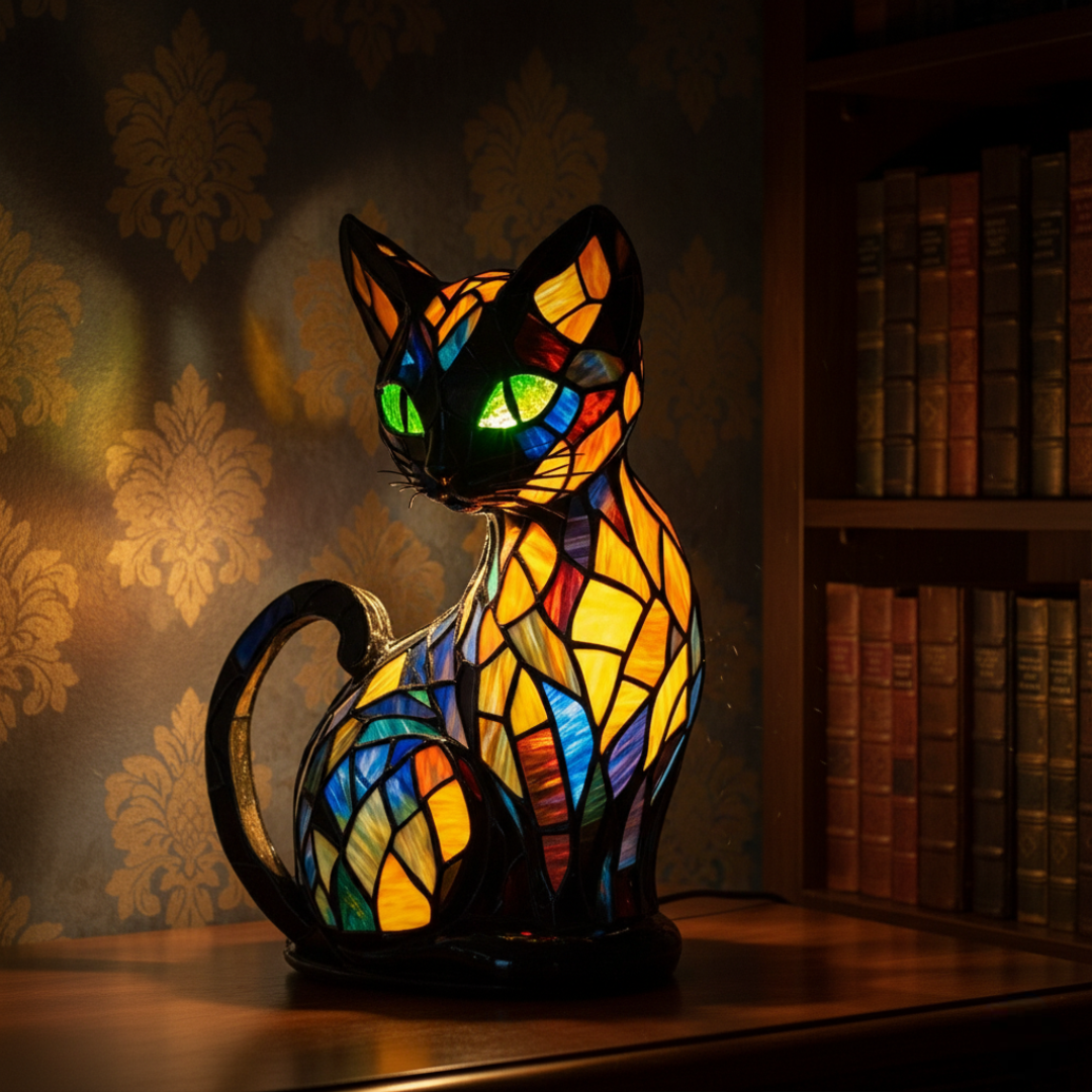 Stained Glass Cat Figurine Lamp