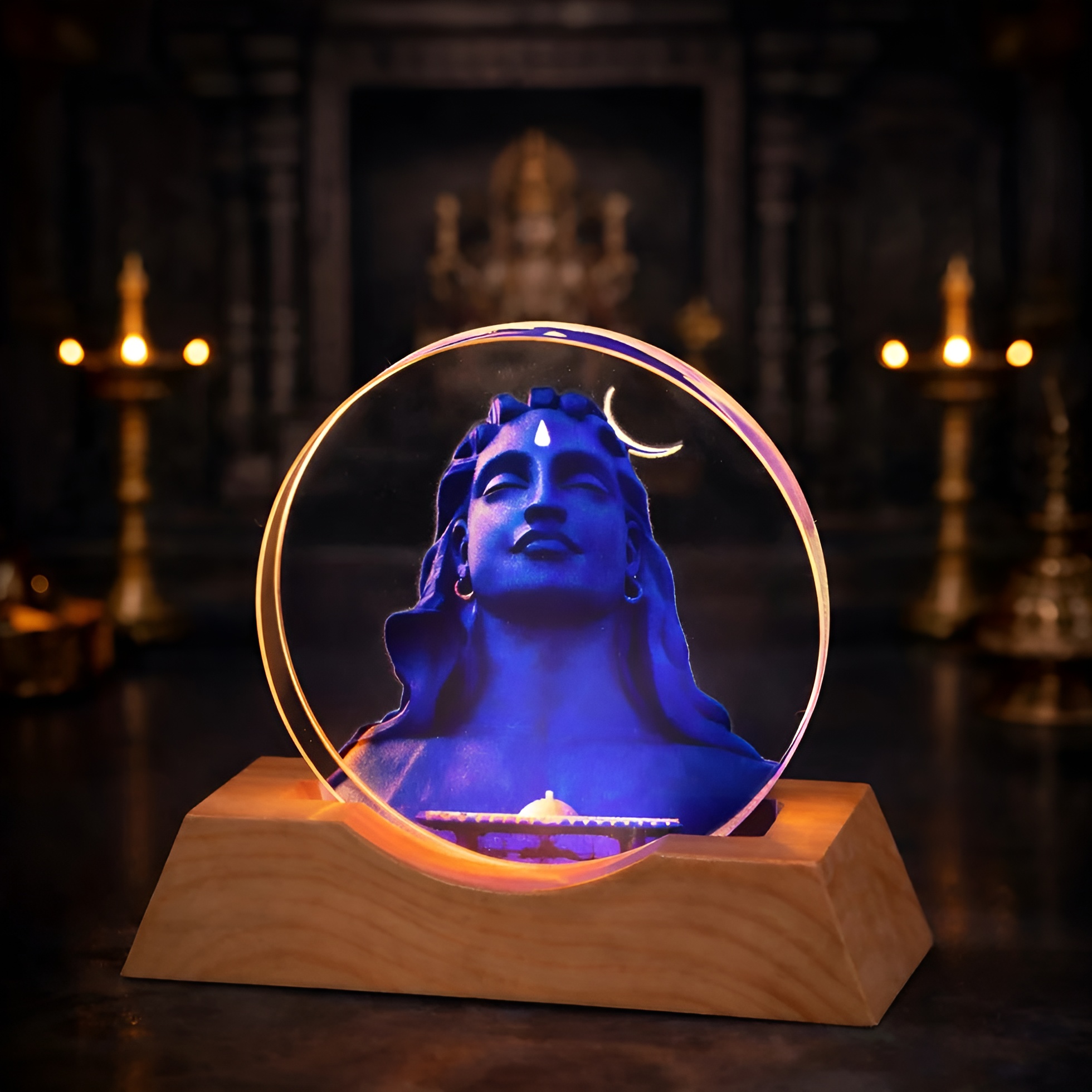 Adiyogi LED Ring Lamp With Wooden Base