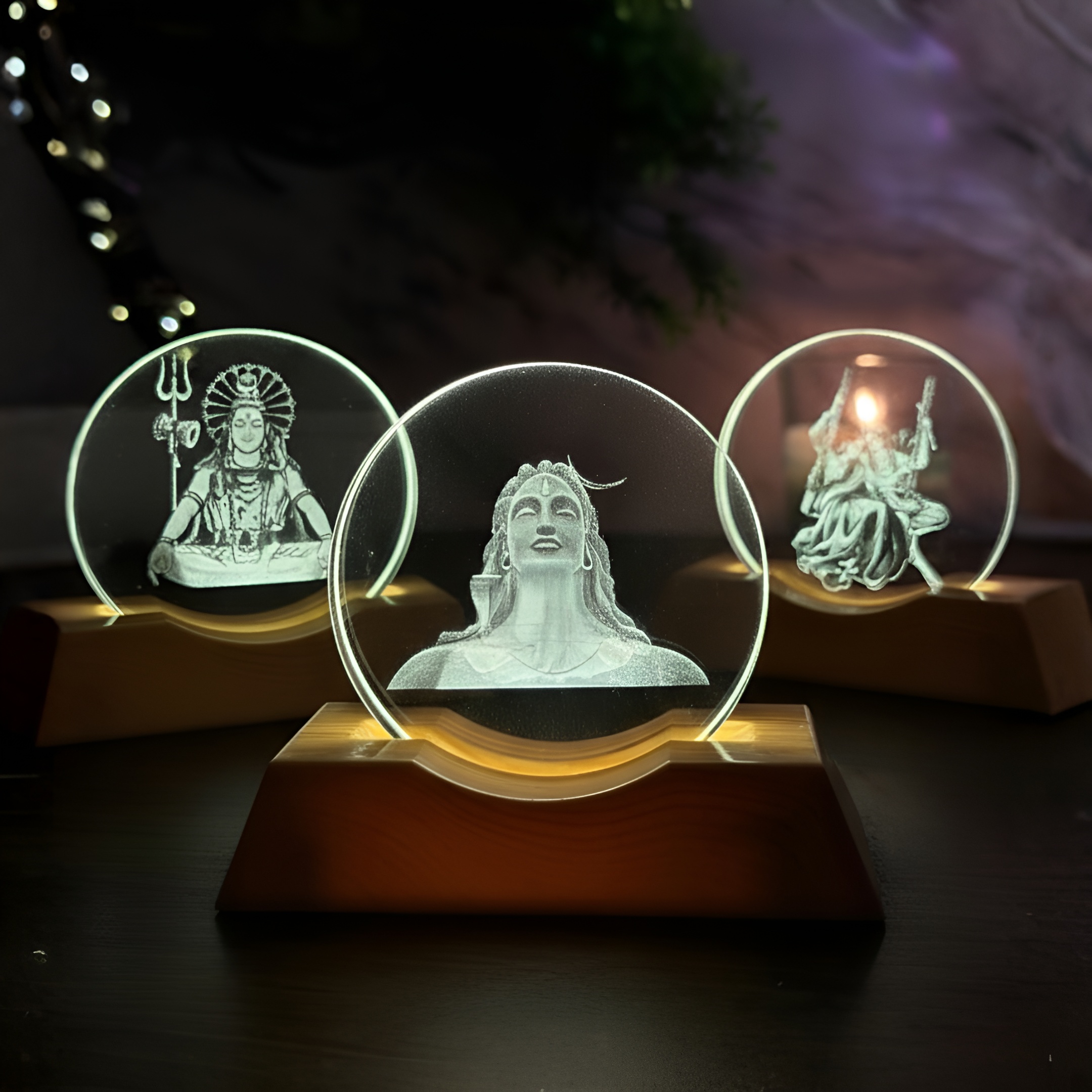 Adiyogi LED Ring Lamp With Wooden Base