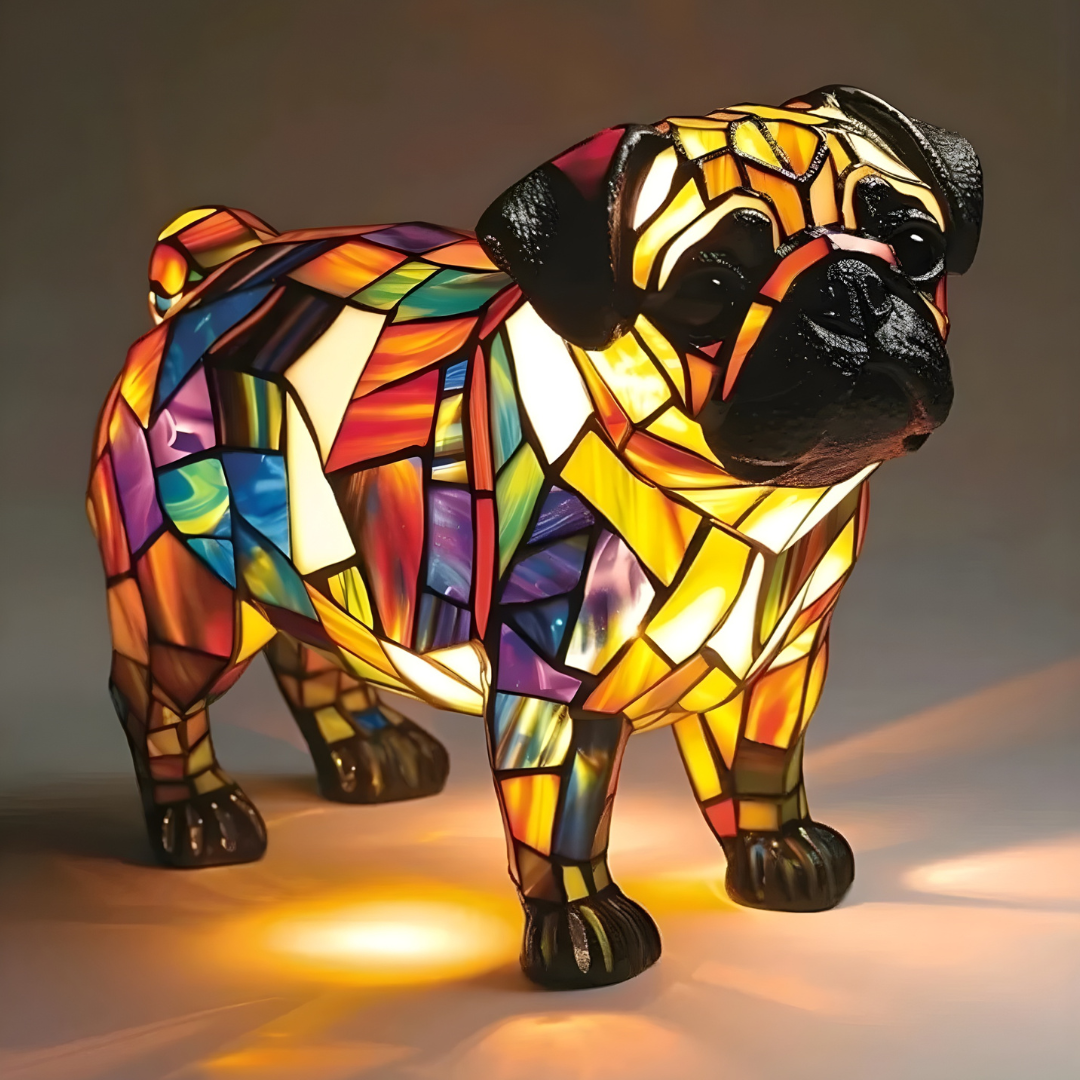Stained Glass Pug Dog Lamp