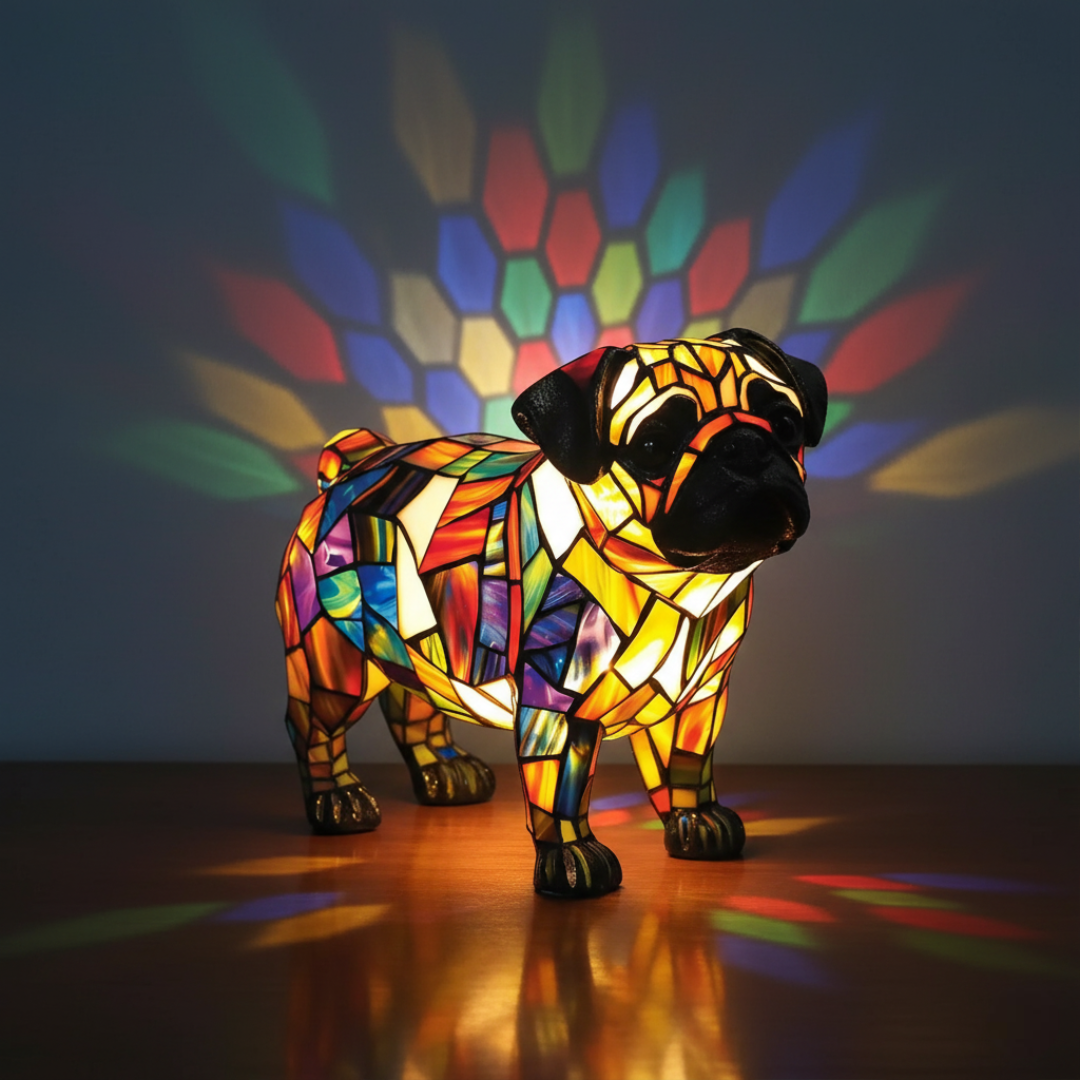 Pug Stained Glass Table Lamp