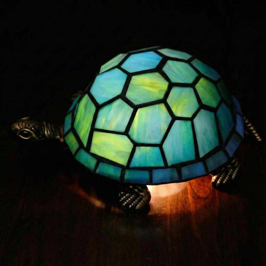 Sea Blue Stained Glass Turtle Lamp