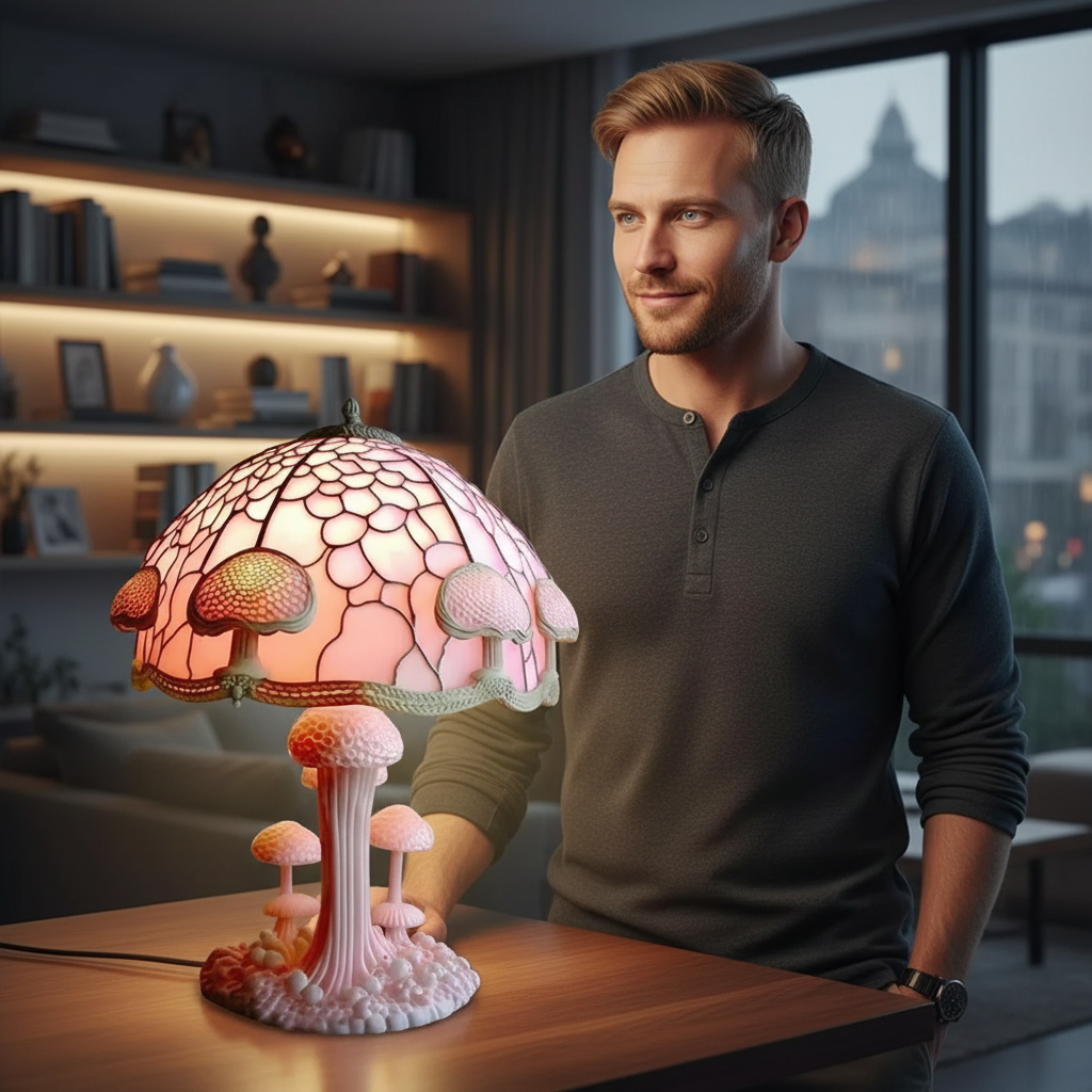 Mushroom Stained Glass Table Lamp