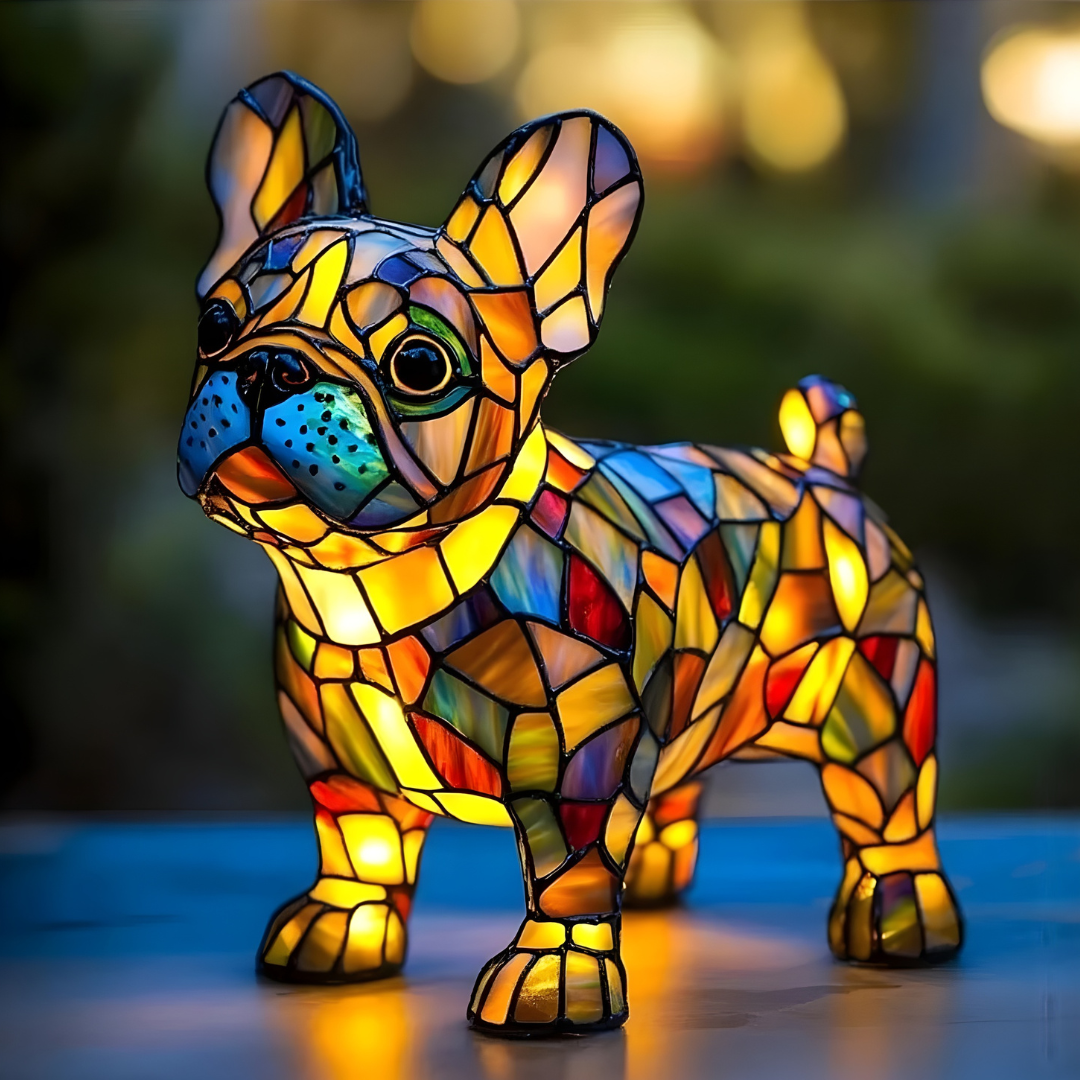 Stained Glass French Bulldog Lamp