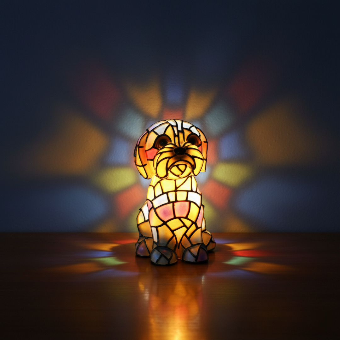 Shih Tzu Stained Glass Figurine Lamp