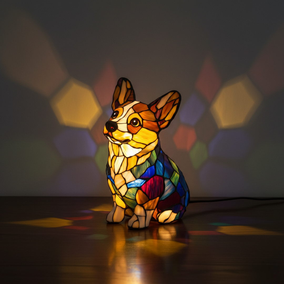 Corgi Stained Glass Sitting Lamp