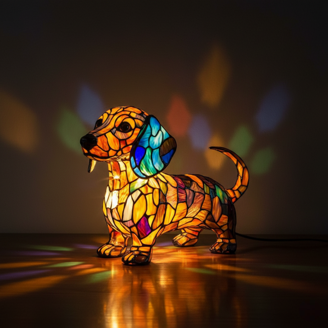 Dachshund Stained Glass Lamp