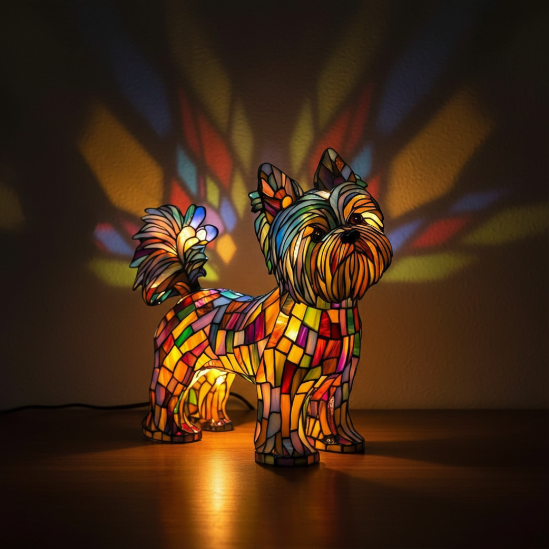 Yorkshire Terrier Stained Glass Lamp