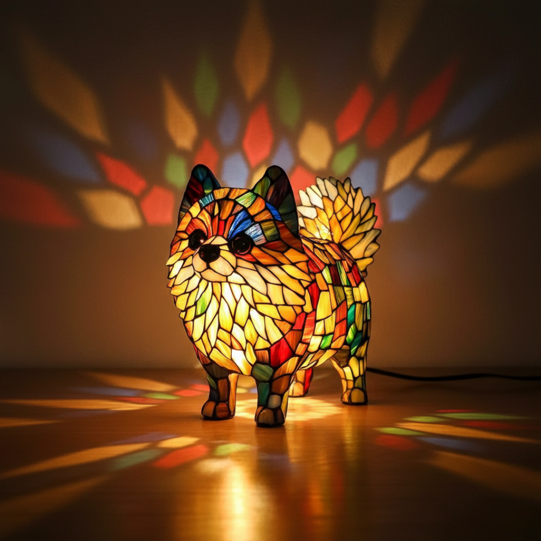 Pomeranian Stained Glass Lamp